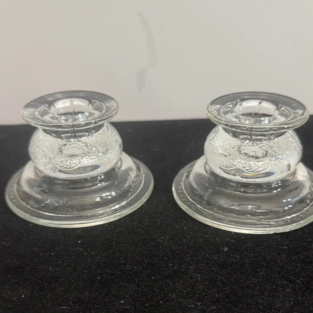 Pair of 1980s Indiana Glass Recollection clear candle holders